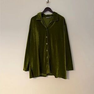 Erica Brooke Olive Green Velvet Button-Up Shirt
